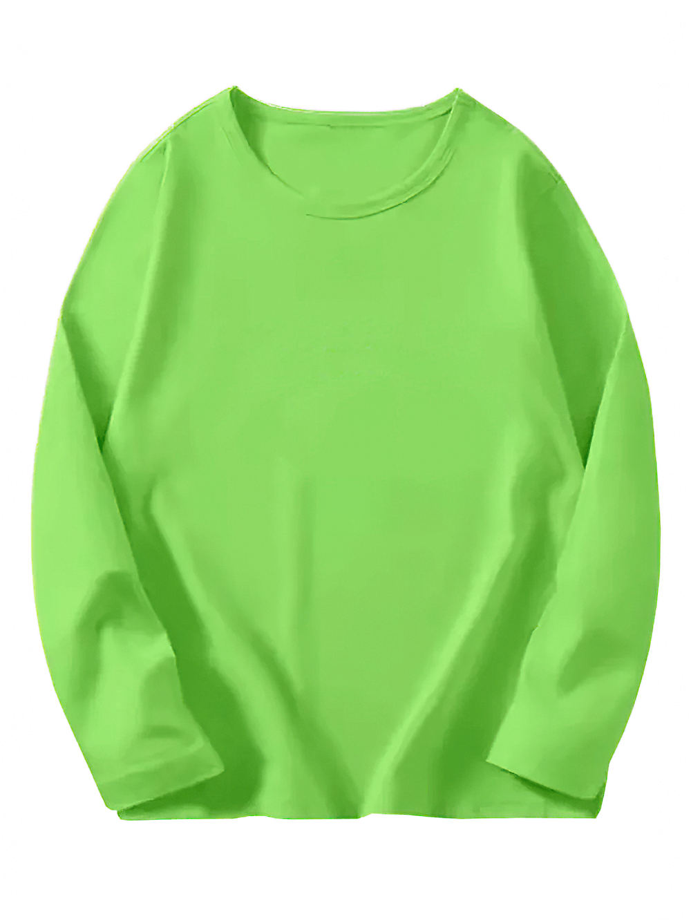Basic long sleeved round neck cotton top for kids, showcasing a bright green hue. Ideal for spring and autumn wear.